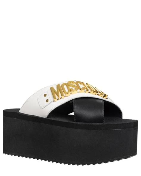 Moschino Lettering Logo Wedges In Black Lyst