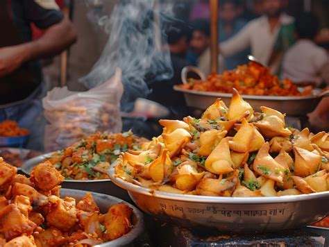 Premium Photo | Street food in Delhi chaat and samosas