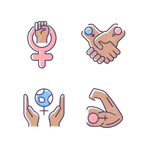 Girl Power Rgb Color Icons Set Feminist Linear Poc Vector Feminist