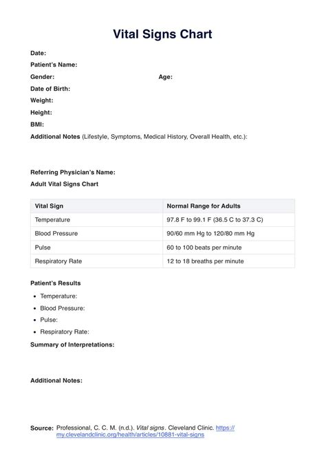 Normal Vital Signs Chart And Example Free Pdf Download