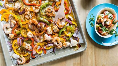 Sheet Pan Chicken And Shrimp Fajitas Recipe