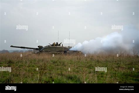 army battle tanks in action on a military combat exercise Stock Photo ...