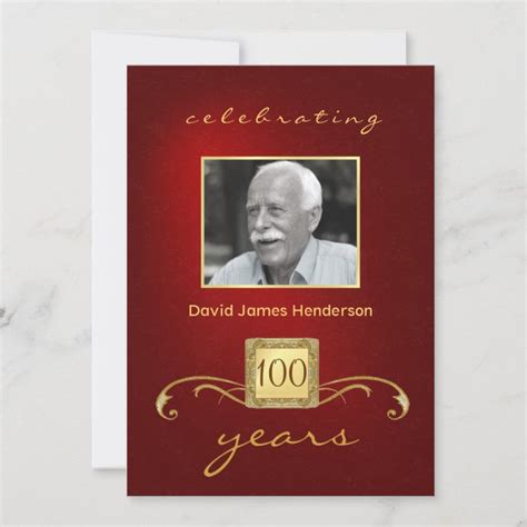 100th Birthday Party Photo Invitations Red Zazzle