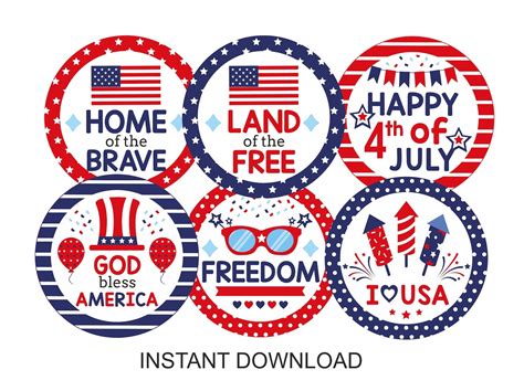 Fourth Of July Cupcake Toppers Printable Th Of July Cupcake Etsy