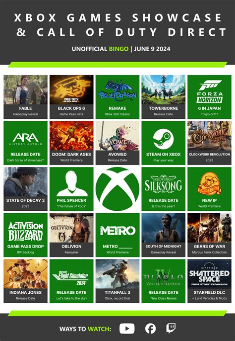 The Bingo Cards Have Arrived For This Year S Xbox Games Showcase Pure