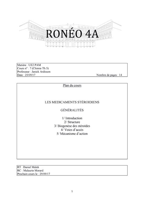 Pharmacie 5A Descartes Ronéo 7 UE2 Notes de cours 7 RONÉO 4A