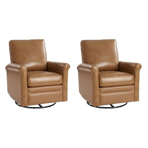 Jayden Creation Pablo Camel Modern Genuine Leather Swivel Rocker Chair