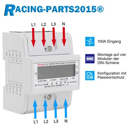 Stromzähler LCD Drehstromzähler Kalibriert 3 Phasen Für DIN Hutschiene