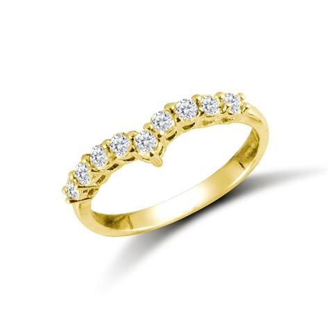 Ladies Solid 9ct Yellow Gold White Round Brilliant Cubic Zirconia Wishbone Eternity Ring