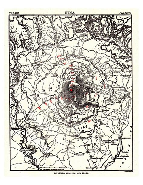 Mount Etna volcano map Sicily Italy printable digital