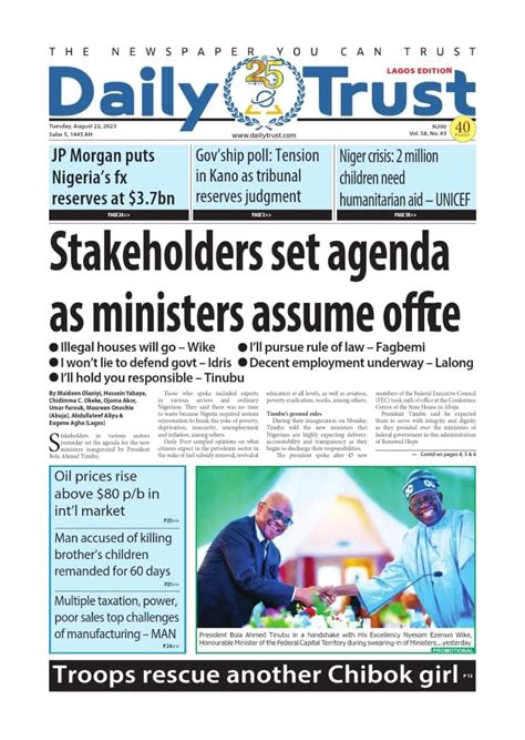 Nigerian Newspapers Daily Front Pages Review Tuesday 22nd August 2023