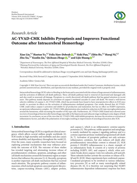 Pdf Ac Yvad Cmk Inhibits Pyroptosis And Improves Functional Outcome