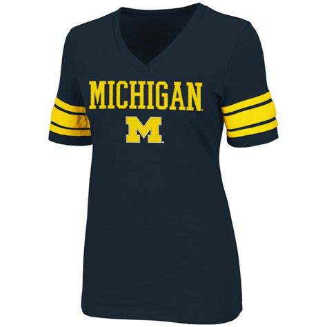 Michigan Wolverines Ladies Yardline V-Neck Slim Fit T-Shirt - Navy Blue ...