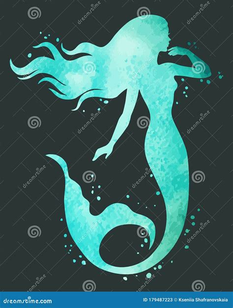 Mermaid Watercolor Vector Silhouette Illustration Stock Vector