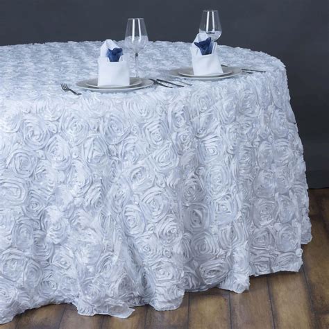 Buy White Grandiose Rosette D Satin Round Tablecloth Pack Of