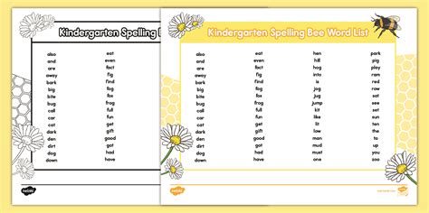 Kindergarten Spelling Bee Word List Twinkl Usa Twinkl