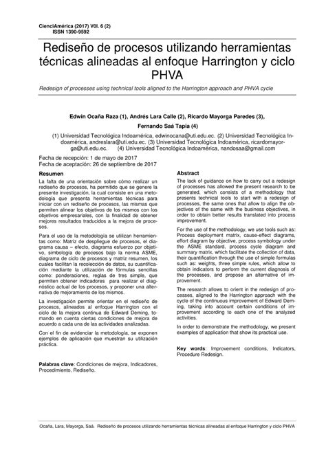 Pdf Redise O De Procesos Utilizando Herramientas T Cnicas Alineadas