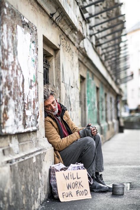 A Side View Of Homeless Beggar Man Stock Image Colourbox