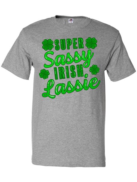 Inktastic Super Sassy Irish Lassy With Green 4 Leaf Clovers T Shirt