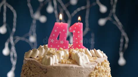 Birthday Cake With 41 Number Pink Candle On Blue Backgraund Stock Image - Image of orange ...