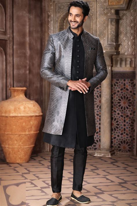 Buy Grey Art Silk Mens Indo Western NMK 6843 Online