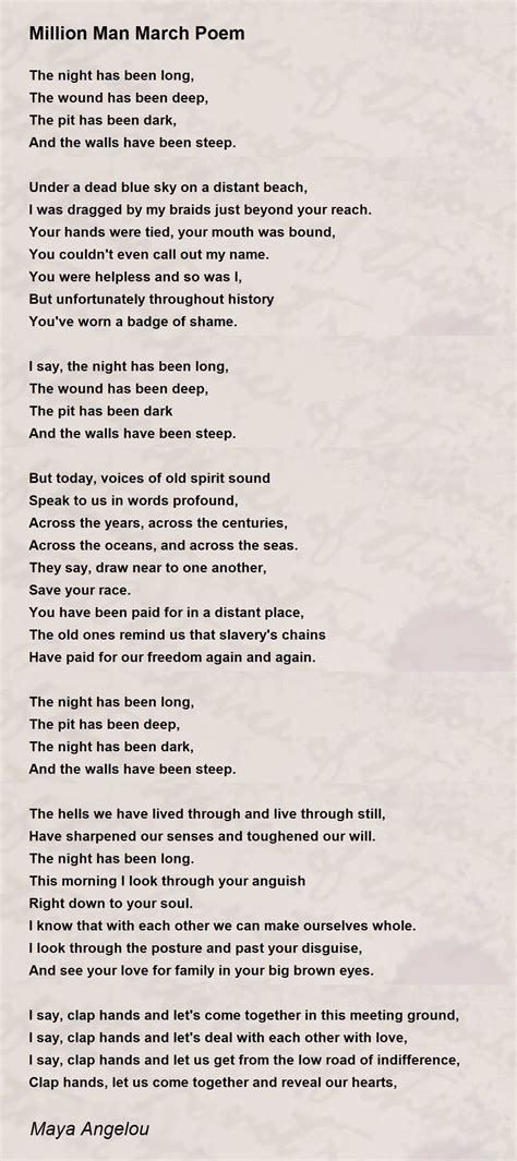 Million Man March Poem - Million Man March Poem Poem by Maya Angelou