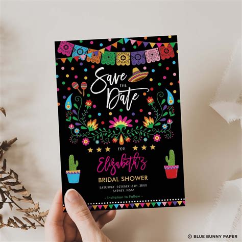 Fiesta Save The Date Printable Card Mexican Floral Bridal Shower