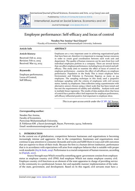 Pdf Employee Performance Self Efficacy And Locus Of Control