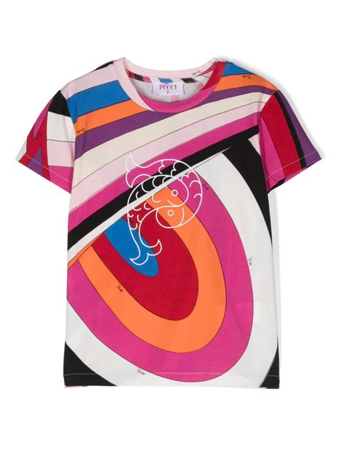 PUCCI Junior Iride Print Cotton Blend T Shirt Pink FARFETCH