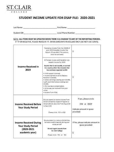 Fillable Online COURSE LOAD INCOME UPDATE FOR OSAP FILE INTERSESSION