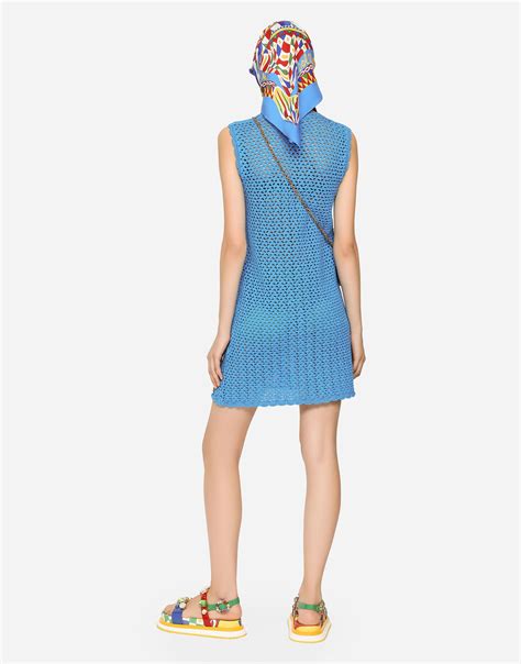 Short Sleeveless Crochet Dress In Turquoise For Women Dolceandgabbana® Us