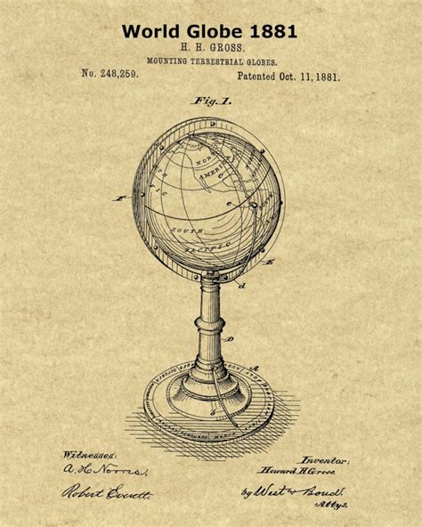 Vintage 1881 World Globe Patent Print World Globe Art Travel Etsy España