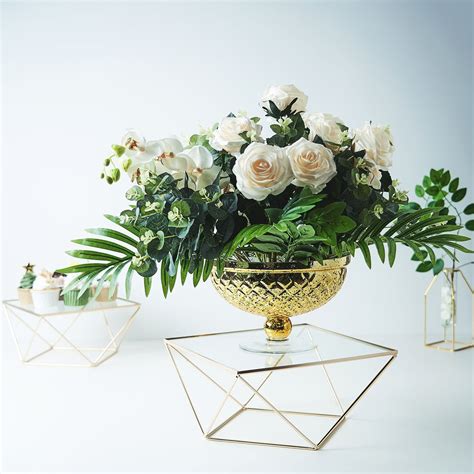 Efavormart Gold Metal Geometric Cake Stand Gold Cake Riser With Glass