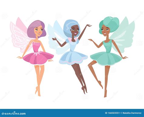 Mythical Fairies Flat Vector Illustrations Set Cute Fairytale