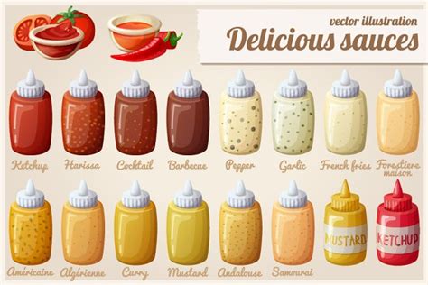 Sauces Set Cartoon Vector Icons Pre Designed Illustrator Graphics ~ Creative Market