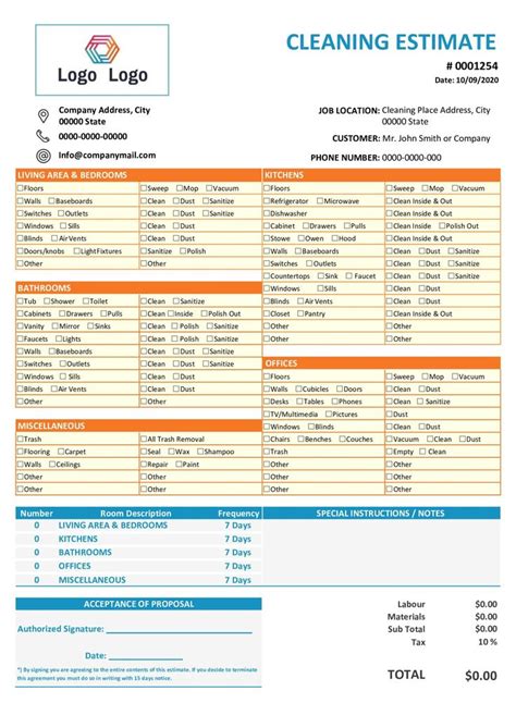 A Cleaning Invoice Is Shown With The Company S Name And Numbers On It