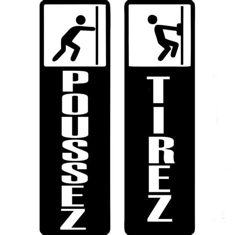 Sticker Porte Signal Tique Poussez Tirez Vertical Couleur Noir