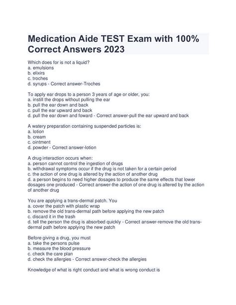 Medication Aide Test Exam Questions New Updated Series And Complete