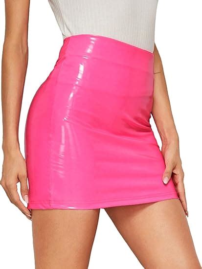 Makemechic Women S Neon Zip Back Leather Y K Skirt Pu Bodycon Short