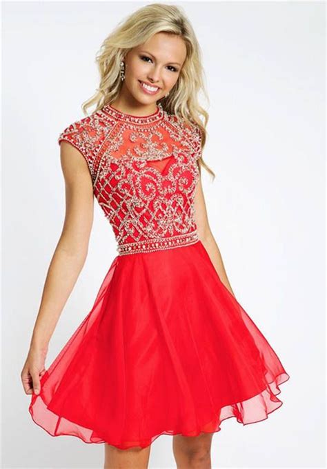 Beaded High Neck Short Red Homecoming Dress Jovani 21475 •hoco• Red