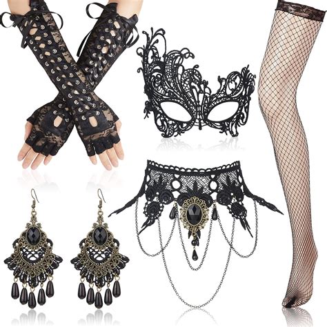 5 Pieces Halloween Masquerade Costume Set Black Gothic