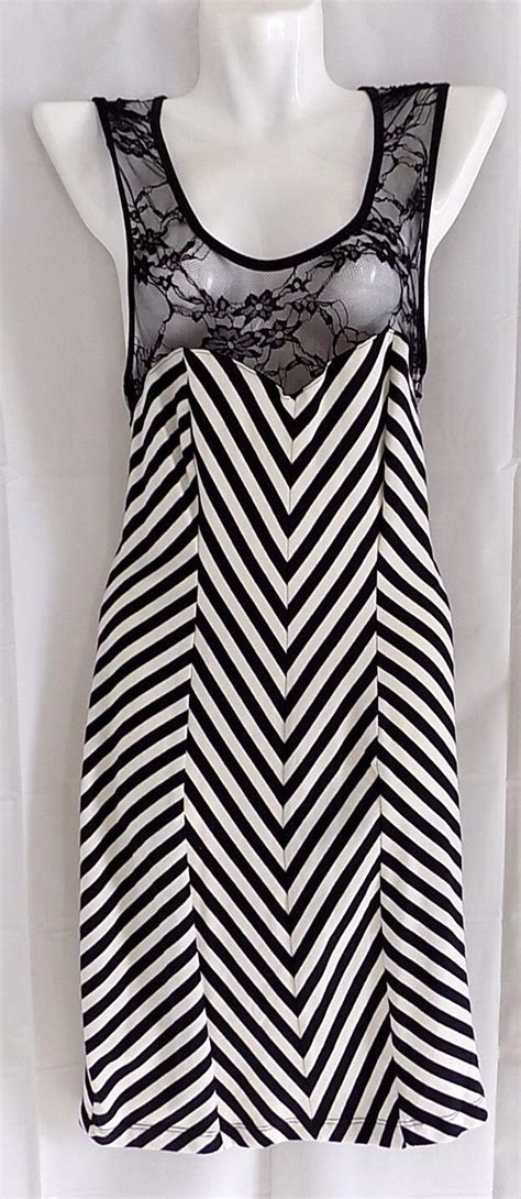 Monteau Los Angeles Lace Back Striped Sexy Dress Sz M Gem