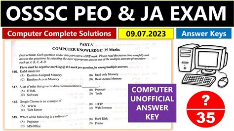 Osssc Peo And Ja Answer Keys Computer Answers Osssc Combined Exam