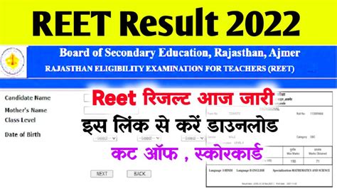 Reet Result 2022 Released Today ~ Cut Off And Scorecard