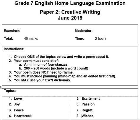 English Hl Creative Writing Exam • Teacha