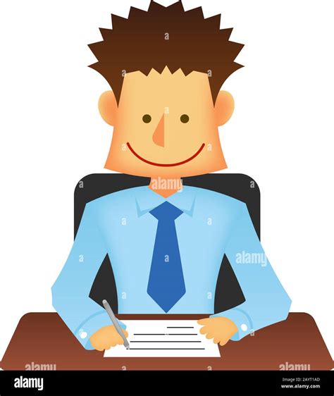 Asian Business Person Vector Flat Illustration Upper Body Writing Document Paper Stock