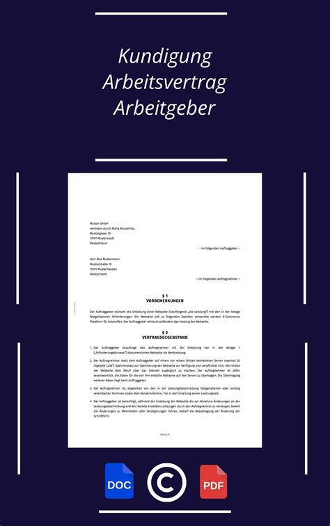 Kündigung Arbeitsvertrag Arbeitgeber Muster WORD PDF