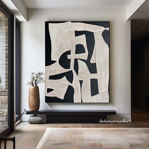 Beige Wabi Sabi Wall Art Black Beige Abstract Painting Large Black