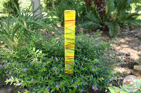 Garden Art Fused Glass Streamer Plant Stake Garden Decor Yellow Multi