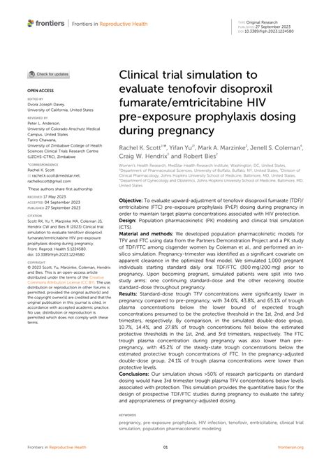 Pdf Clinical Trial Simulation To Evaluate Tenofovir Disoproxil Fumarateemtricitabine Hiv Pre